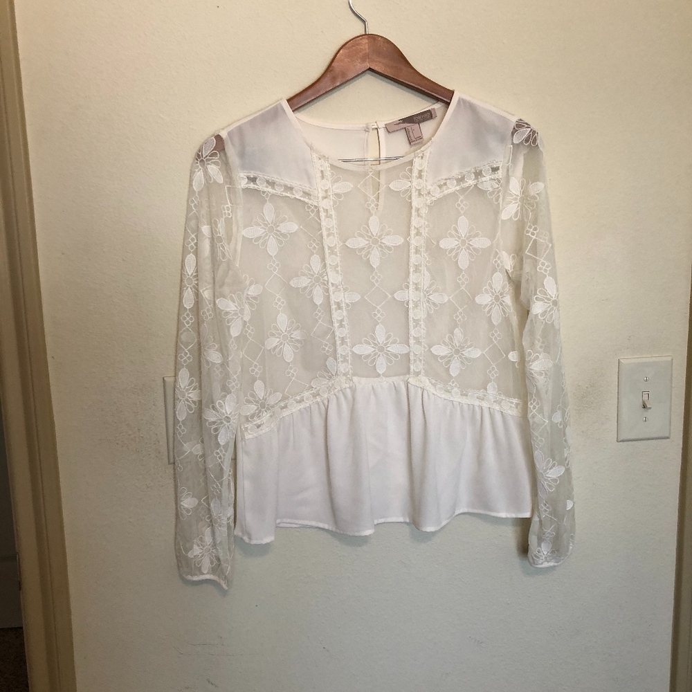 White Lace Silk Sheer Blouse